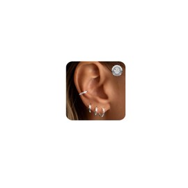 Kenivira Silver Hoops Earrings for Women 4 Pairs 925 Sterling Silver Small Hoop Earrings Hypoallergenic Small Cartilage Sleepers Huggie Earrings Set for Women Girls 6/8/10/12mm