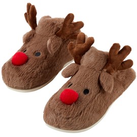 Gilbins Women's-Men's Christmas Holiday Ugly Warm Memory Foam Fury Slippers Sweater Reindeer Winter Soft Cozy Home Booties slipper for Indoor & Outdoor (Men Large)