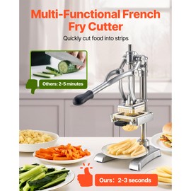 VEVOR French Fry Cutter, Ergonomic Potato Slicer with 3 Blades (1/2", 3/8", 1/4") & Juicer Plate, Easy-Replace Vegetable Chopper Dicer for Carrot, Onion, Lemon, Ideal for Home & Commercial Kitchens