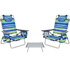 Giantex Folding Camping Chair 3 PCS Beach Chair and Aluminum Table Set, Patio Sling Chairst with 5 Adjustable Position, Backpack Lawn Chair for Fishing,Travelling Sunbathing Chairs Set