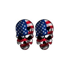 2 - 3" x 1.8" Skull American USA Flag United States US Sticker