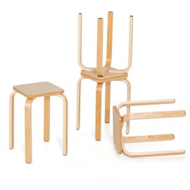 COSTWAY Stackable Wooden Stools Set of 4, Portable 18-Inch Height Backless School Chairs with Square Top, Anti-Slip Felt Mats, Stacking Stools for Classroom, Dining Room, Kitchen, Natural