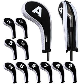 Andux Count Print Golf Iron Covers with Zipper Long Neck 10pcs/set Red/Black MT/W05 + 2LW , white