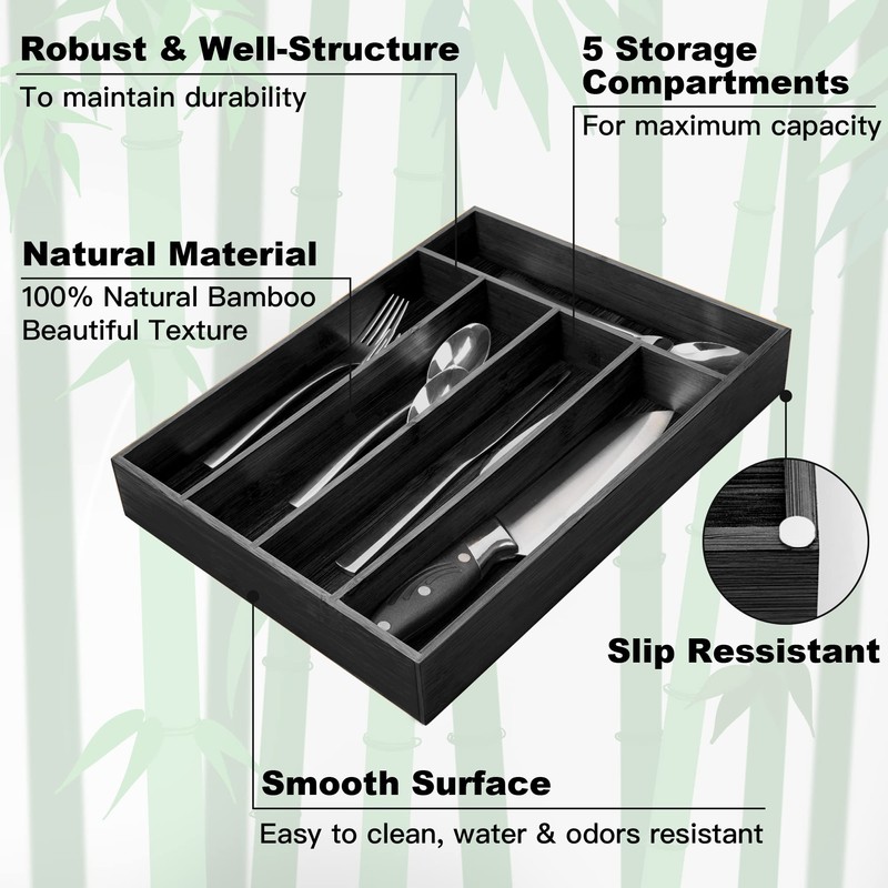 Conflech Silverware Organizer Bamboo Kitchen Drawer Organizer Utensil Organizer Silverware