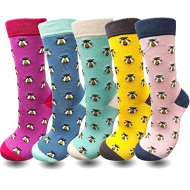 Lavencious Womens Bamboo Dress Socks 5 Pairs for Women Shoe Size 6-10, Sock Size 9-11, 5 Pairs (Bee Pattern Size 6.5-8.5 UK)