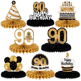 LINGTEER Happy 90th Birthday Table Honeycomb Centerpieces Perfect for Cheers to 90th Birthday Ninety Years Old Party Table Decorations Gift Sign.