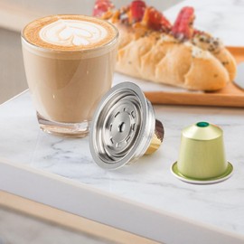 Coffee Pod Adapter,Stainless Steel Reusable Coffee Filter Cups Adapter Coffee Pod Converter with Stickers Spoon Brush for ENV135 GCA1 Next Coffee Machines (80ml)