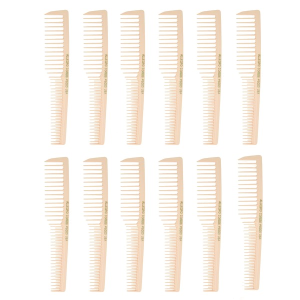 Allegro Combs 6000 Teasing Combs Lift Vent Hair Combs Space Tooth Wide Tooth Barber Stylist Curly Hair Parting 12 Pc. (New Light Peach)
