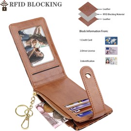 Womens Slim RFID Blocking Leather Wallet Cute Small Multi Card Organizer Bifold Wallet with Keychain Zipper Pocket,Leopard