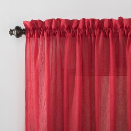 No. 918 Erica Crinkled Voile Sheer Rod Pocket Curtain Panel, Red, 51" W x 63" L (1 Panel)