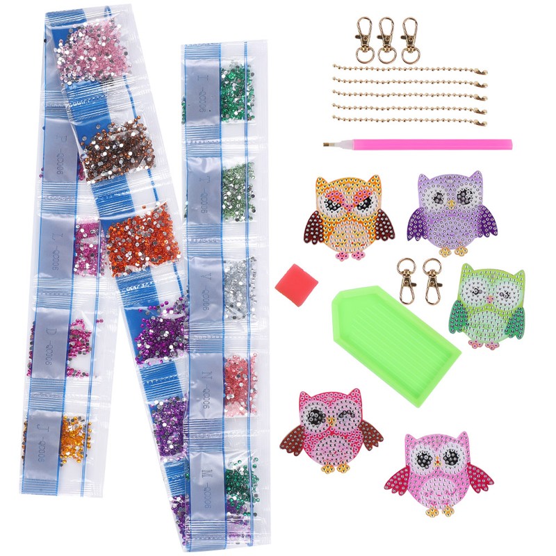 5PCS DIY Owl Diamond Painting Key Chain Acrylic Pendant Handmade
