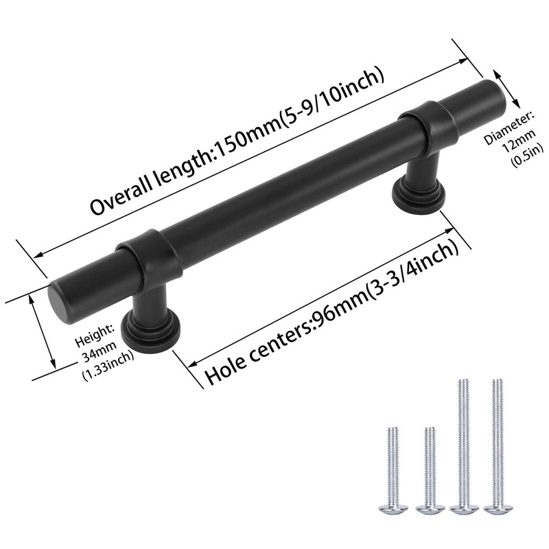 LONTAN 10 Black Cupboard Handles 96mm Kitchen Cupboard Handles Black