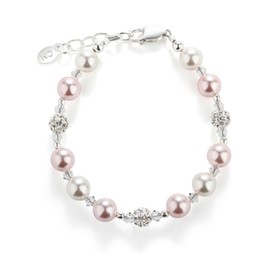 Cherished Moments Children's Sterling Silver Bracelet with High-End Simulated White and Pink Pearls and Austrian Crystals for Girls Keepsake Jewelry (LG)