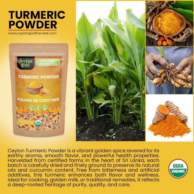 Ceylon Gold Harvest, Organic Turmeric Powder- 2.5oz (70g), Rich in
