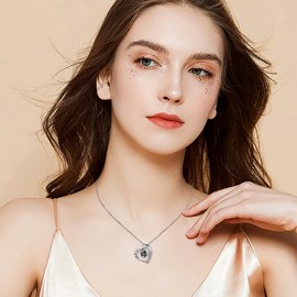 JewelryWe Damen Halskette mit Bild Projektion: Herz Projektionsstein Anhänger Kette mit Ich Liebe Dich in 100 Sprachen Foto im Stein Valentinstag Geburtstag Geschenk für Frau Freundin Mutter