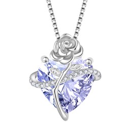 Rocayi Heart Alexandrite Necklace June Birthstone Necklace for Women 925 Sterling Silver Rose Flower Necklace Dainty Jewelry Gifts for Women Wife Girlfriend Mother Daughter Her
