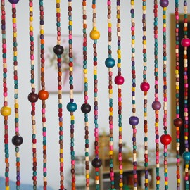 Smongdelis 38 Strands Colorful Boho Hippie Door Beads Curtain, Hanging Wood Beaded Curtain for Doorways 36 Inches x 79 Inches (Rainbow-1)