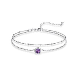 KeyStyle Stainless Steel Foot Chains for Women February Birthstone, 8.5"+2" Adjustable with AAAAA+ Amethyst – Spa Vacations, Yoga Retreats & Valentine’s Day Jewelry​​