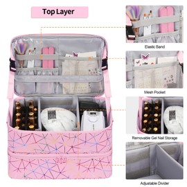 Ethereal Nail Polish Organizer Case Holds 50+ Bottles (5ml/0.5fl.oz) and Nail Lamp, Leather Nails Storage Organizer with Compartment, Diamond Pink