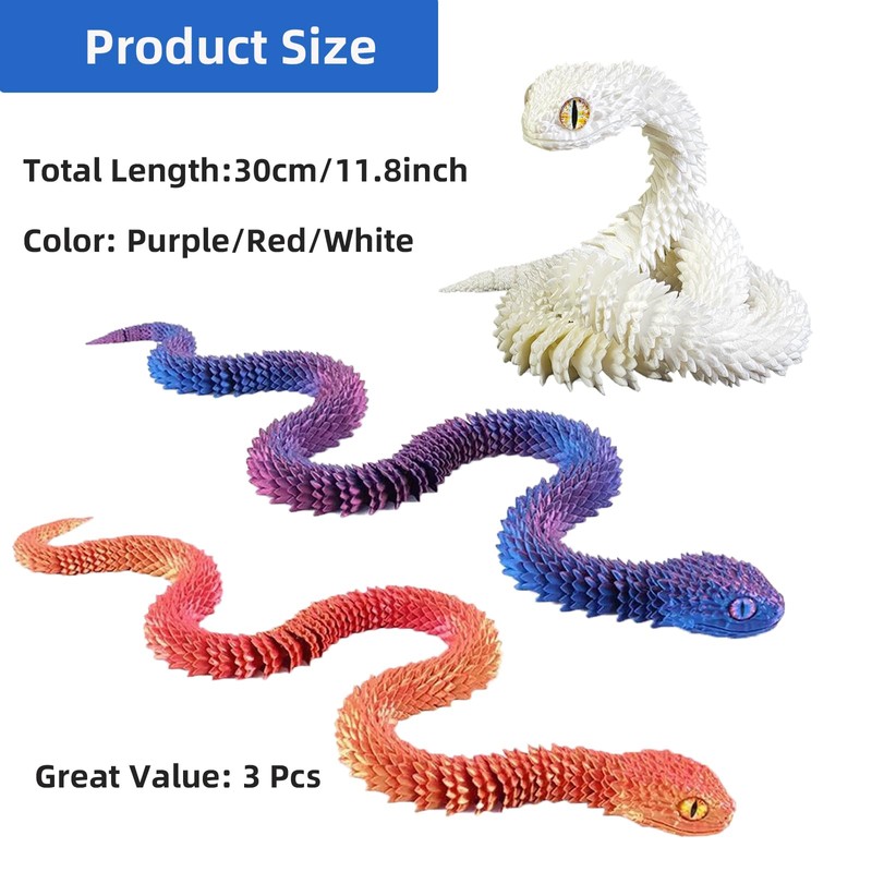 3D Printed Animals Snake Set of 3, 3D Printed Fidget