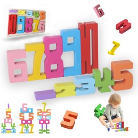 DLAIUSMALL Number Blocks Toy, Building Toy for Children 3-5, Math Blocks Use for Educational Games, Wooden Number Building Blocks (10 Pieces)