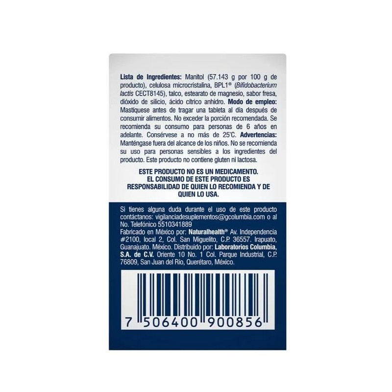 Microbiotfit, Suplemento alimenticio, 30 Tabletas masticables de 350mg
