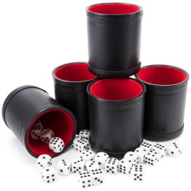 Brybelly 16mm Red Dice Set with Leather Cups 25 Black and White Classic Dice