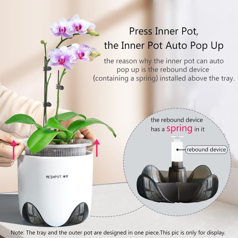 Meshpot Double Layer Plastic Imitate Ceramic Orchid Planter, Set of
