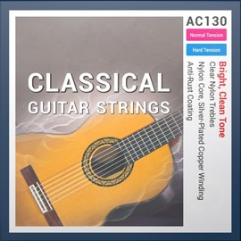 Guitar Strings, Nylon Normal Tension 44/28, Nylon and Silver Plated Braided Guitar Strings, 1 Full Pack/Set of 6 Strings