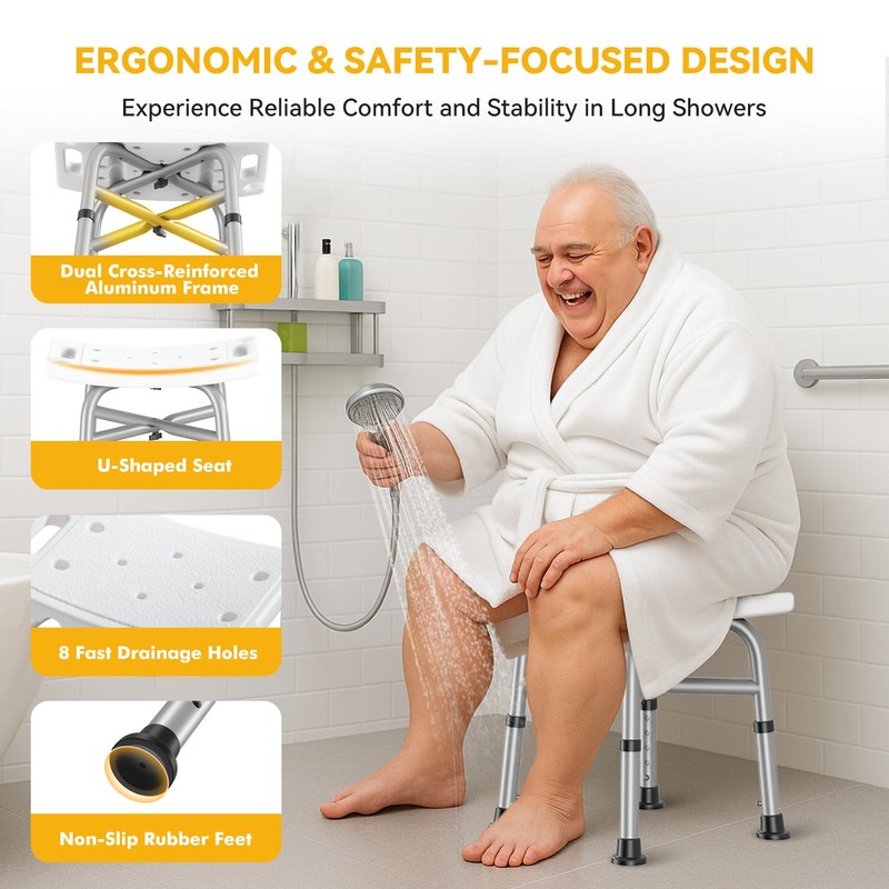 Hiqufet Shower Chair for Inside Shower(500lb), 5 Height Adjustable Shower