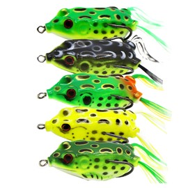 Kmucutie 5 Pcs Topwater Frog Lures Sets with Bait Box, Frog Lure Ray Frog Fishing Crankbait Lures, Frog Artificial Soft Bait for Bass Snakehead, Freshwater Soft (4 cm / 5 g, 5 Pieces Mix Colors A)