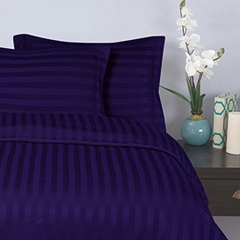 Elegant Comfort 1500 Thread Count -Damask Stripes- Egyptian Quality Luxurious Silky Soft Wrinkle & Fade Resistant 3pc Duvet Cover Set, King/Cal-King, Purple
