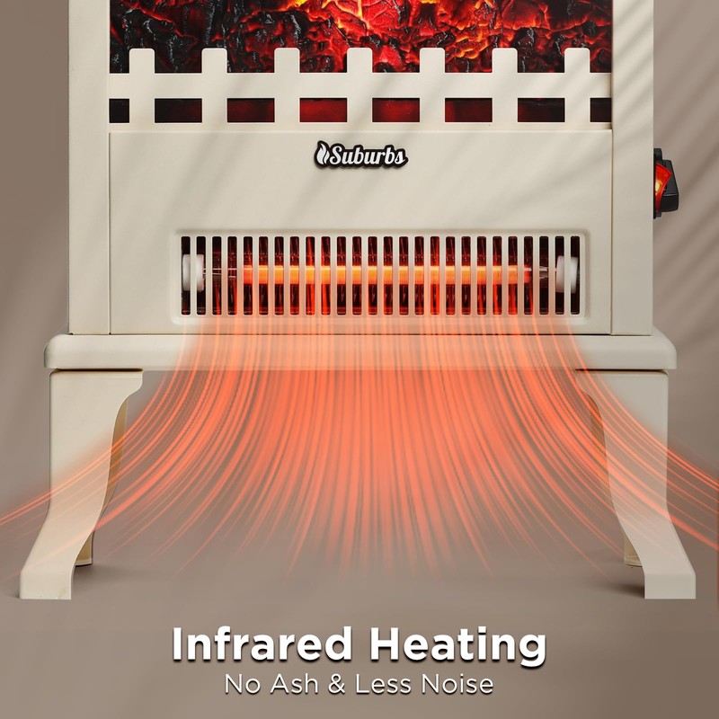 19" 1500W Infrared Electric Fireplace Stove, 3-Sided View, Realistic Flame,