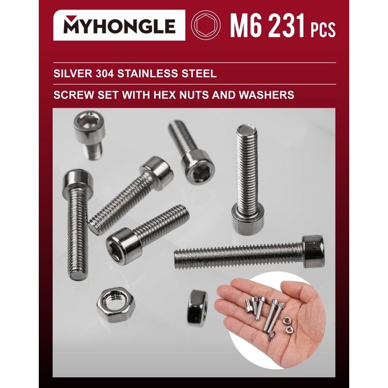231 Pcs M6 Nuts and Bolts Set, Hex Socket Head