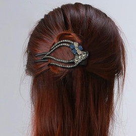 4pcs Heart Ponytail Clips Flower Rhinestone Hair Accessories Sparkly Prom Diamond Hair Clips French Curved Flat Hair Clip Non-Slip Barrettes for Thick Hair