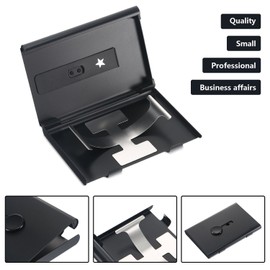 Tatuo 2 Pack Thumb Drive Business Card Holder Stainless Steel Business name Card Case Portable Slide Out name holder Wallet Nice Design pocket for Men and Women(Black/Gray)