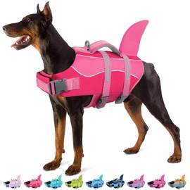 SUNFURA Dog Life Jacket - Shark Dog Life Vest for Swimming Boating, Reflective Lifejacket with High Buoyancy and Rescue Handle, Adjustable Lifesaver for Small Medium Large Breeds, Pink XS