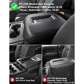 KBH Center Console Armrest Cover for Chevy Silverado & GMC Sierra 1500 2500 3500 2014-2018, Yukon & Tahoe & Suburban 2015-2020, Arm Rest Cushion, Vinyl Leather, Black (Fits Bucket Seat Console Only)
