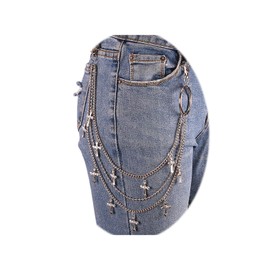 Y2K Street Punk Metal Pendant Chain Belt with Star or Cross Charms, Adjustable Stylish Waist Chain for Men and Women, Perfect for Rock, Goth, and Punk Fashion - Cross