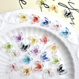 UEYRSEDB 50PCS 3D Spring Butterfly Nail Rhinestones Charms Cute Colorful Butterfly Nail Gems Spring Nails Diamonds Pink Blue Nails Jewelry Supplies for Women Manicure Decorations
