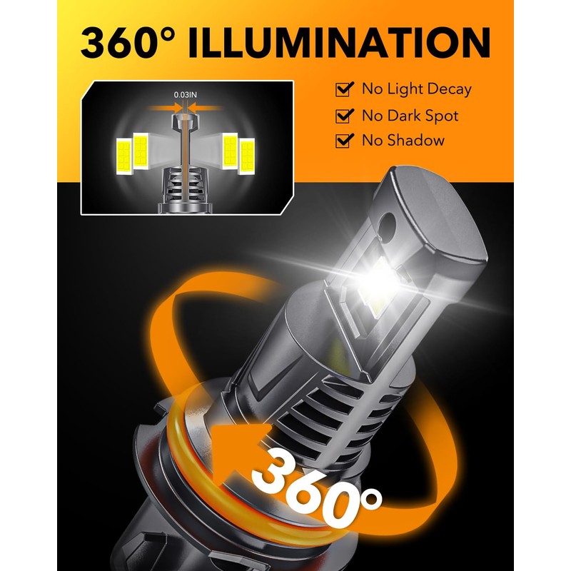 OXILAM 9007 HB5 LED Light Bulbs, 30000LM 800% Brighter, 6500K
