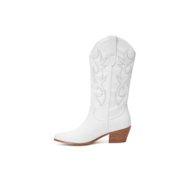 YEOTREAN women's Western Cowboy boots Embroidered mid-calf boots