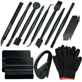 Umaki Automotive Vinyl Wraps Tools Tint Film Kit with 2 Pairs Vinyl Wrap Gloves, 4inch Felt Squeegee, Scraper, Edge Trimmer, Utility Film Knife, Black