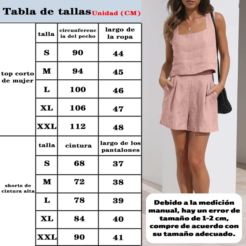 2 Piezas para Mujer Conjunto de Chándal Casual de Lino，Material