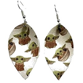 Grogu Pinched Leaf Faux Leather 2 Inch Baby Yoda Earrings
