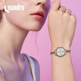 LYSANDRA Slim Gold Bands Adjustable Metal Chain Bracelet Strap Compatible with Fitpolo AR-01, aeac AR-01 Smartwatch, Adjustable Metal Chain Bracelet Strap with Leather (Rosegold)