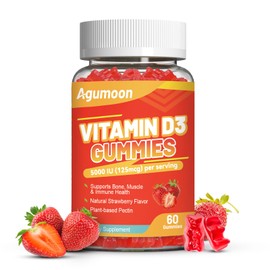 Agumoon Vitamin D3 5000 IU 125mcg Gummies - Vitamin D Gummies for Adults, Support Immune, Bone, Muscle Health - Non-GMO, Gluten-Free, Dairy-Free, No Gelatin, 60 Count, Strawberry Flavor