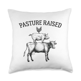 Farmers Market Apparel Pasture Raised Eggs Chicken Pork Organic Beef Cow Pig Farmer Throw Pillow, 18x18, Multicolor