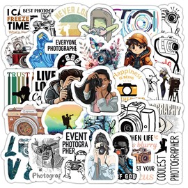 50pcs Photography Hobby Stickers, Vinyl Waterproof Camera Sticker Set for Skateboards Cell Phones Journals, Photographer Decals for Boys Girls Teens Adults
