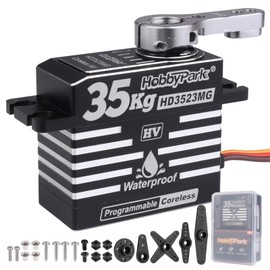 HobbyPark 35kg RC Servo Waterproof High Torque Metal Gear Digital Stainless Steel Gears Aluminum Case for 1/7 1/8 1/10 RC Crawler Car Truck Buggy Programmable Control Angle 180° (Coreless Motor)